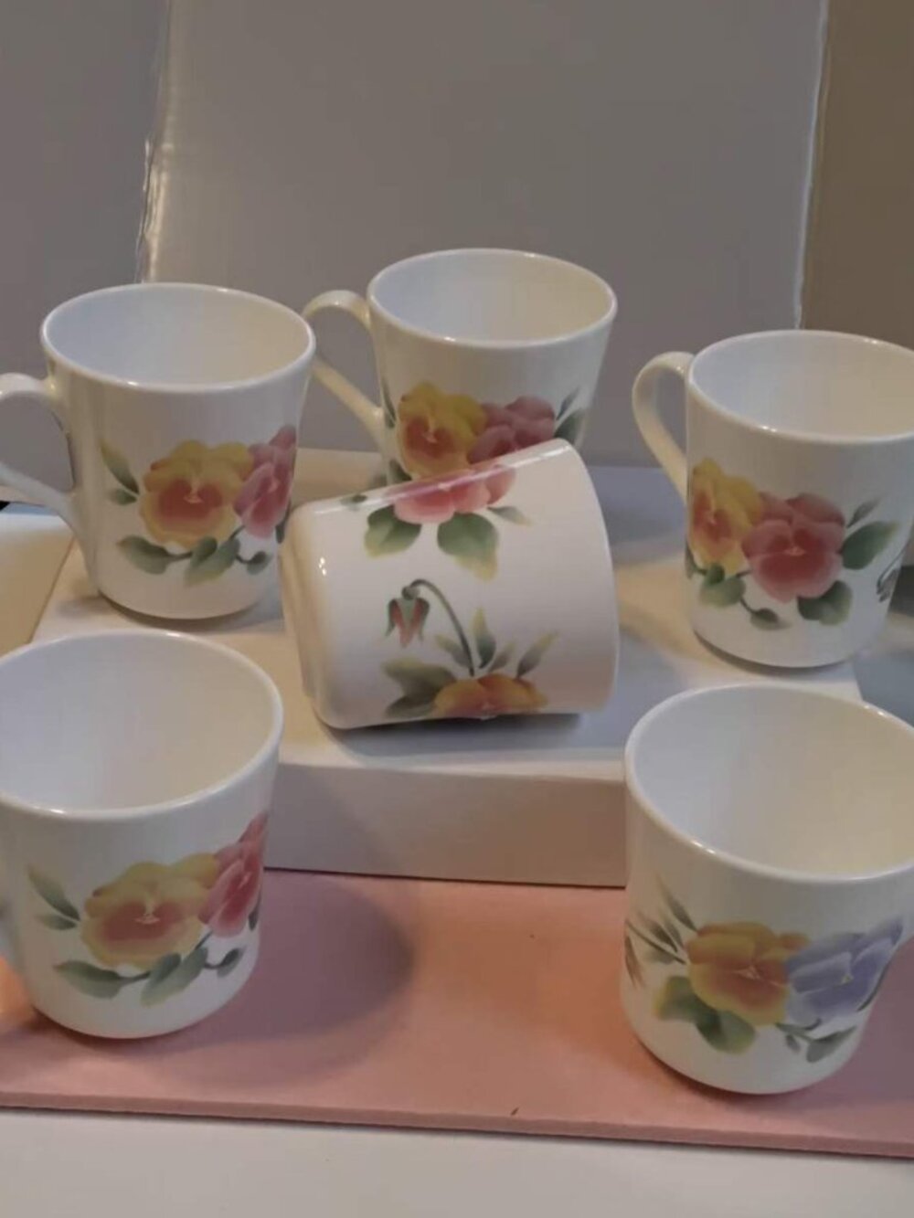 Vintage Corelle Coffee Cups Set of 6 Pattern Summer Blush